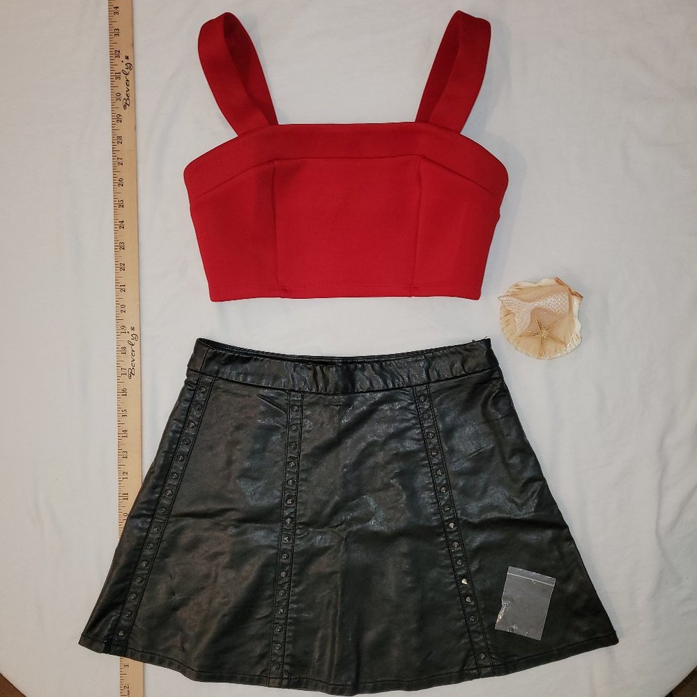 1 Red Crop Top and 1 Faux Leather Mini Skirt from Forever 21